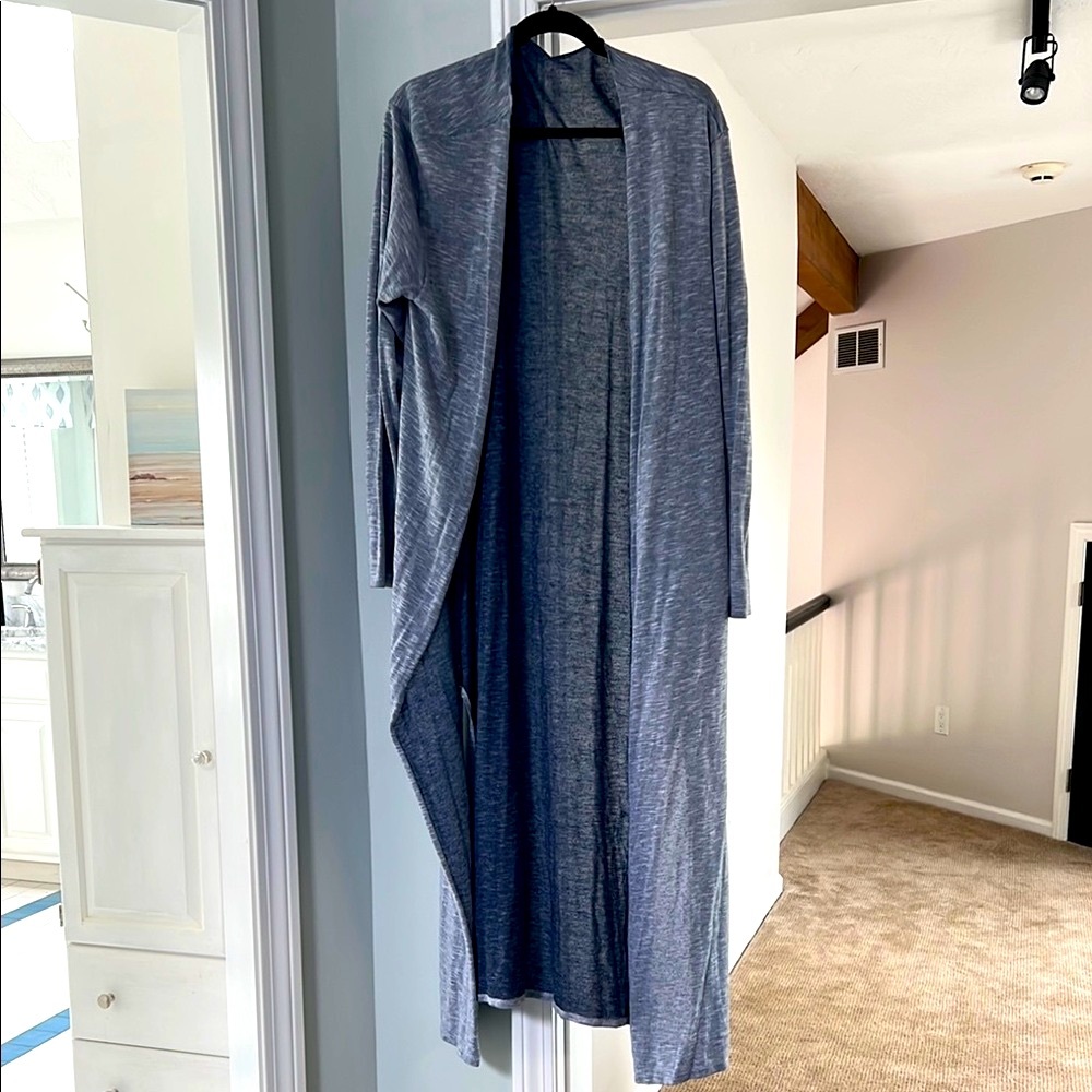 Long Bluish Gray Open Front Cardigan - very lightweight
